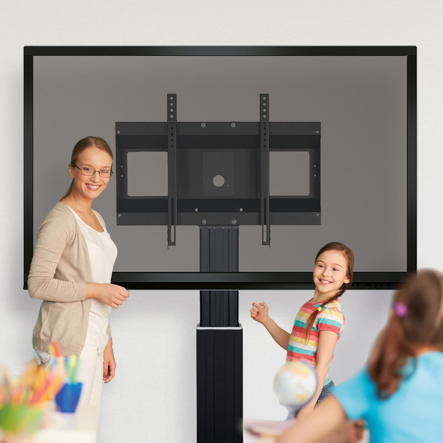 Conen SCETAWB Motorized Display Wall Mount, 50 Cm Of Vertical Travel Column Black Anodized, Center Of Display 121,5 - 171,5 Cm