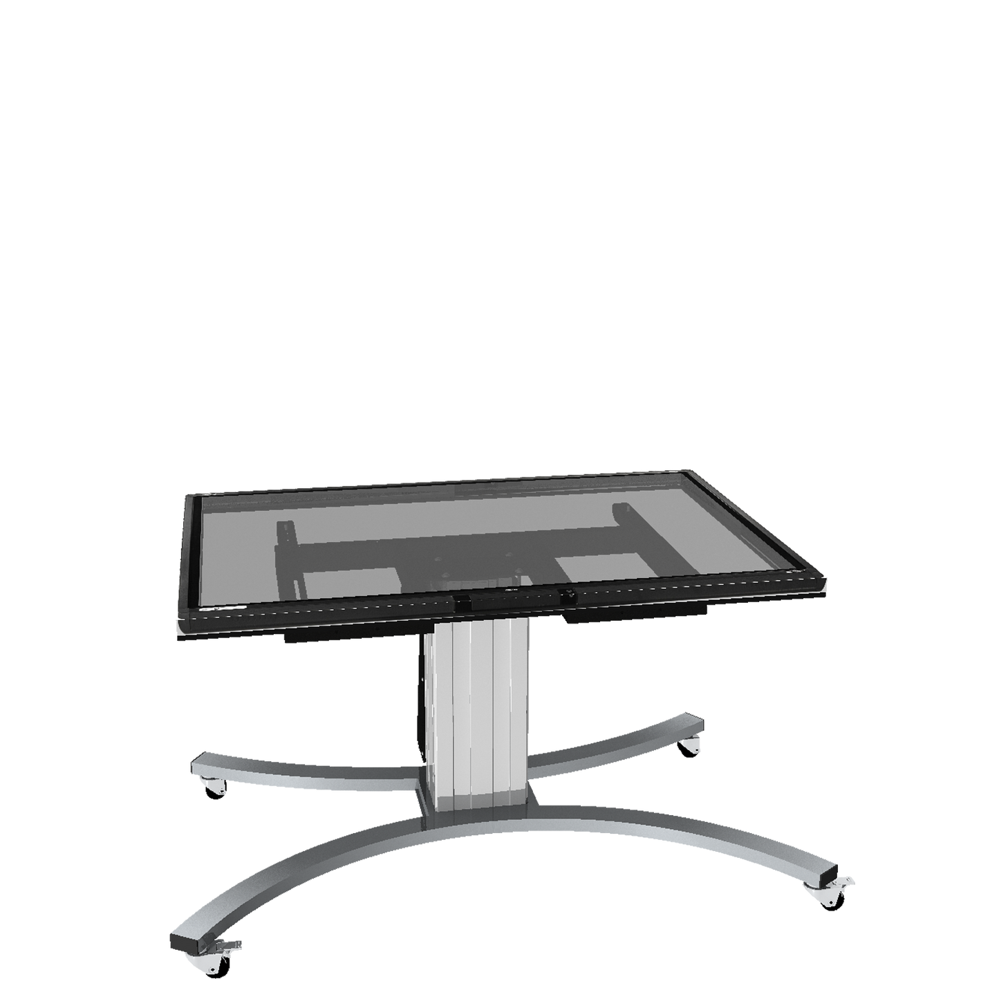 Conen SCETTACR35K Motorized Mobile Height And Tilt Adjustable Monitor Stand, 70 Cm Of Vertical Travel Column Silver Anodized, Anti-collision, C-style Base (Lowered)