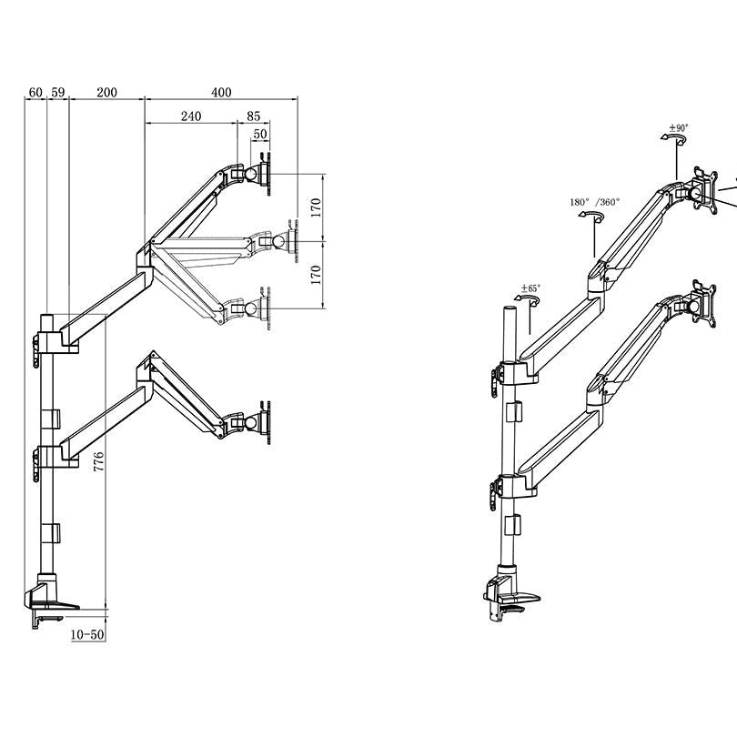 Multibrackets M VESA Gas Lift Arm Dual Stacked Pole
