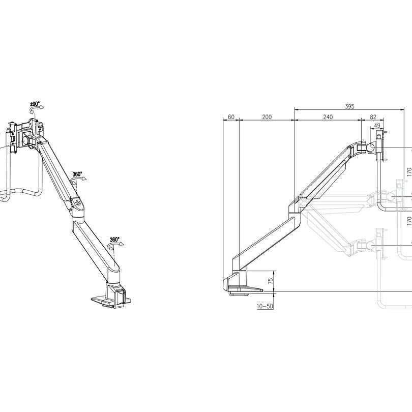Multibrackets M VESA Gas Lift Arm Single Silver w. handle