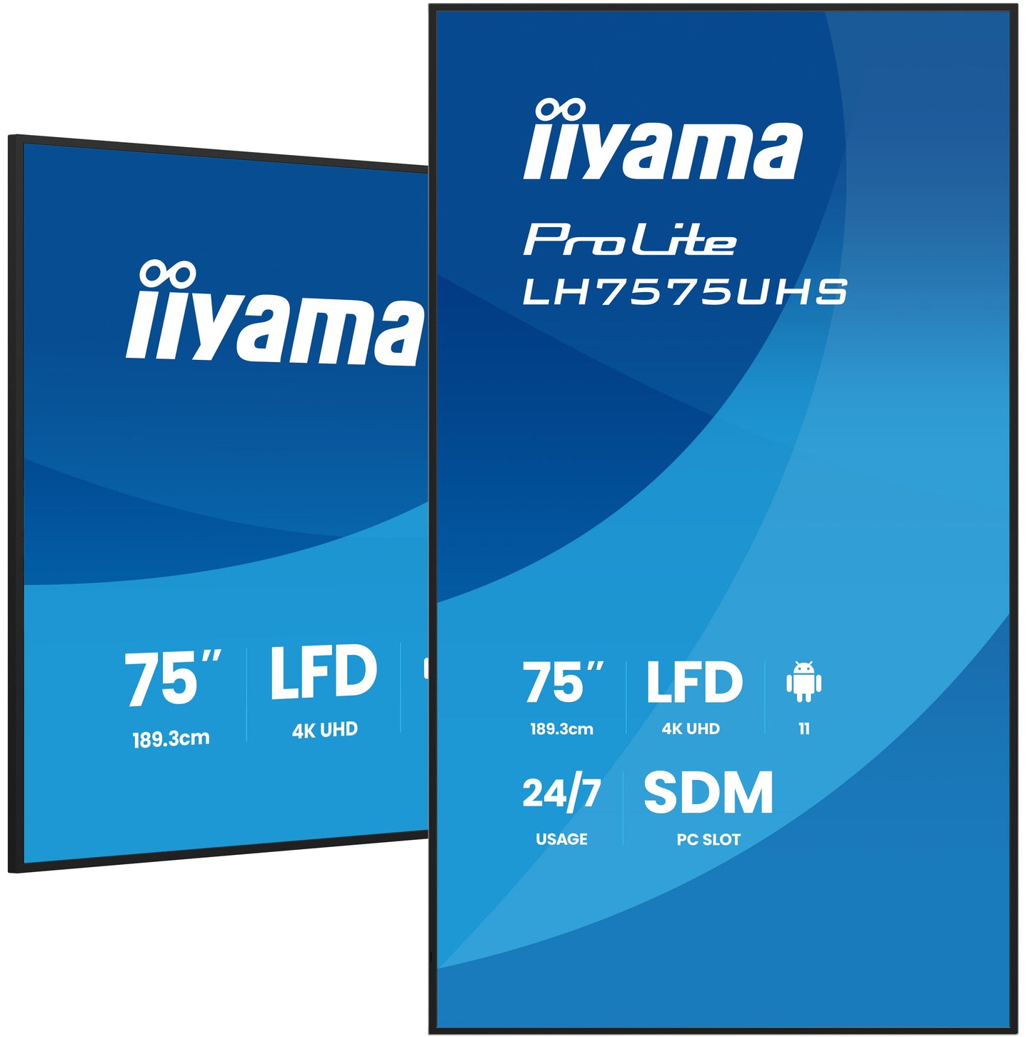 iiyama ProLite LH7575UHS-B2AG 75" 4K UHD Professional Digital Signage 24/7 display featuring Android OS, FailOver and Intel® SDM slot