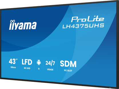 iiyama ProLite LH4375UHS-B2AG 43" 4K UHD 24/7 Digital Signage Display with Wi-Fi 500 cd/m² Android 11