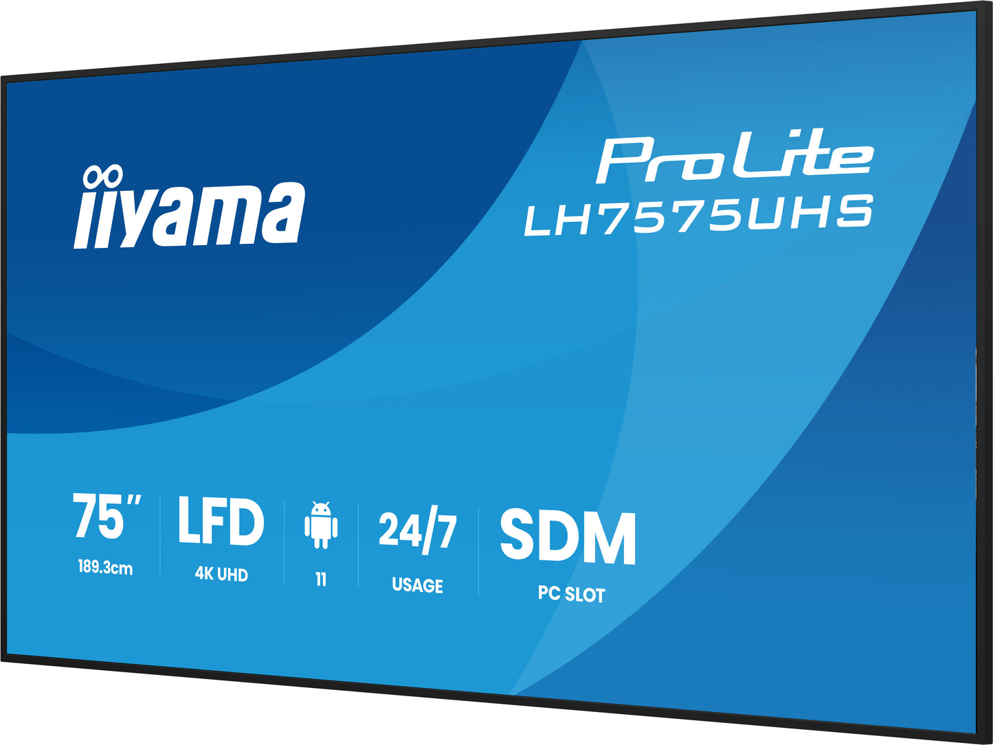 iiyama ProLite LH7575UHS-B2AG 75" 4K UHD Professional Digital Signage 24/7 display featuring Android OS, FailOver and Intel® SDM slot