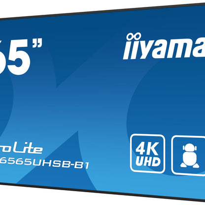 iiyama LH6565UHSB-B1 Signage Display Kiosk design 163.8 cm (64.5") LED Wi-Fi 800 cd/m² 4K Ultra HD Black Built-in processor Android 11 24/7