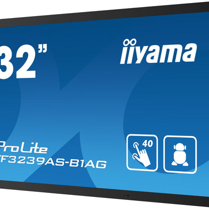 iiyama TF3239AS-B1AG Signage Display Digital signage flat panel 80 cm (31.5") LED 500 cd/m² 2.4K Ultra HD Black Touchscreen Built-in processor Android 24/7