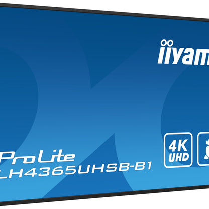 iiyama LH4365UHSB-B1 Signage Display Kiosk design 108 cm (42.5") LED Wi-Fi 800 cd/m² 4K Ultra HD Black Built-in processor Android 11 24/7