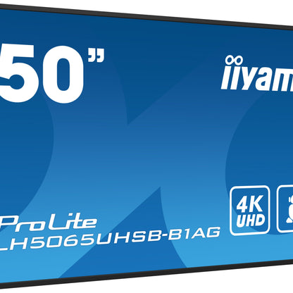 iiyama LH5065UHSB-B1AG Signage Display Digital signage flat panel 125.7 cm (49.5") LCD Wi-Fi 800 cd/m² 4K Ultra HD Black Built-in processor Android 11 24/7