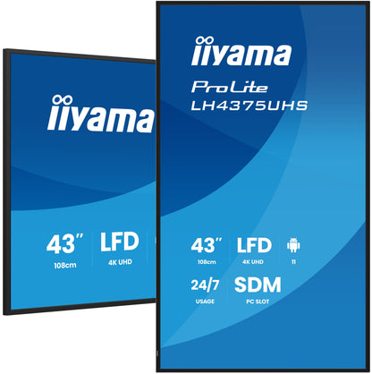 iiyama ProLite LH4375UHS-B2AG 43" 4K UHD 24/7 Digital Signage Display with Wi-Fi 500 cd/m² Android 11