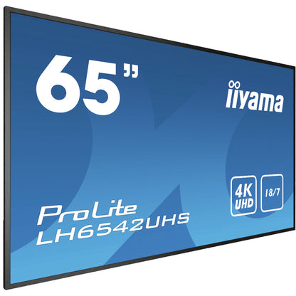 iiyama LH6542UHS-B1 Signage Display Digital signage flat panel 163.8 cm (64.5") IPS 500 cd/m² 4K Ultra HD Black Built-in processor Android 8.0 18/7