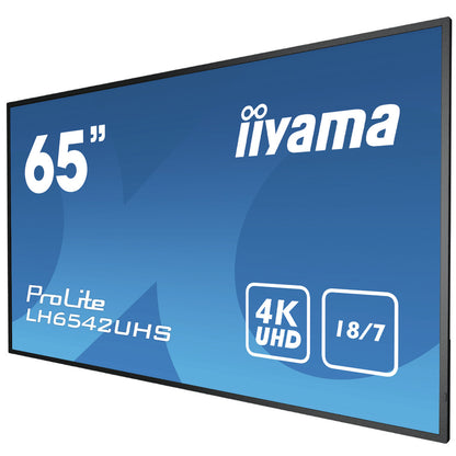 iiyama LH6542UHS-B1 Signage Display Digital signage flat panel 163.8 cm (64.5") IPS 500 cd/m² 4K Ultra HD Black Built-in processor Android 8.0 18/7