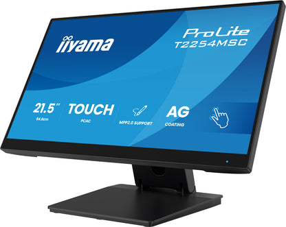 iiyama 21.5” Optical Bonded PCAP 10pt touchscreen monitor featuring IPS panel technology, Anti Glare coating, active stylus support (MPP 2.0) and edge-to-edge glass