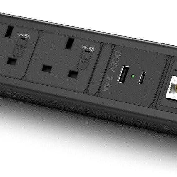 Metalicon DPM-2P1N2D2C(A/C) Boost Desktop Module - 2 Mains Power, 2 Ethernet, 1 USB-A, 1 USB-C