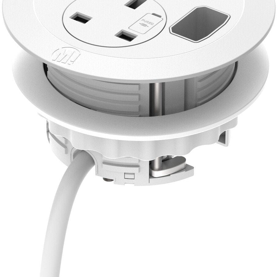 Metalicon S1-1P3C(1A/2C) Solo Plus In Desk Module, 1 Mains Power, 1 USB-A, 2 USB-C