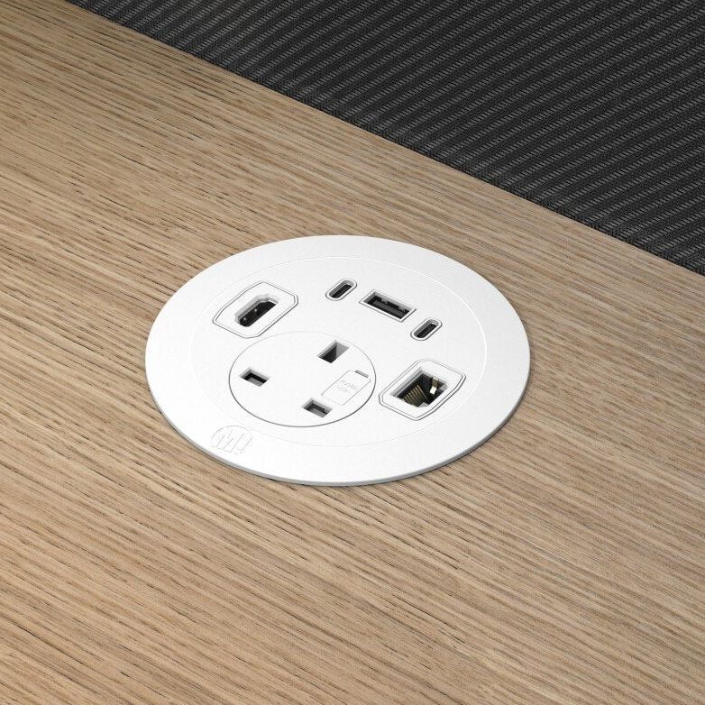 Metalicon S1-1P3C(1A/2C)1D1H Solo Plus In Desk Module, 1 Mains Power, 1 USB-A, 2 USB-C, 1 Ethernet Port, 1 HDM