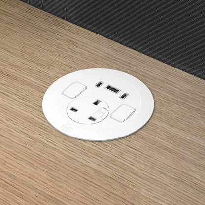 Metalicon S1-1P3C(1A/2C)1B Solo Plus In Desk Module, 1 Mains Power, 1 USB-A, 2 USB-C, 1 Blank Insert