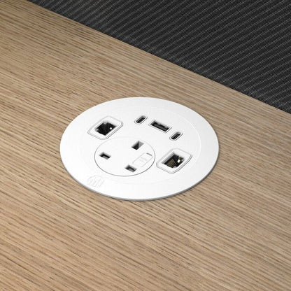 Metalicon S1-1P3C(1A/2C)2D Solo Plus In Desk Module, 1 Mains Power, 1 USB-A, 2 USB-C, 2 Ethernet Ports