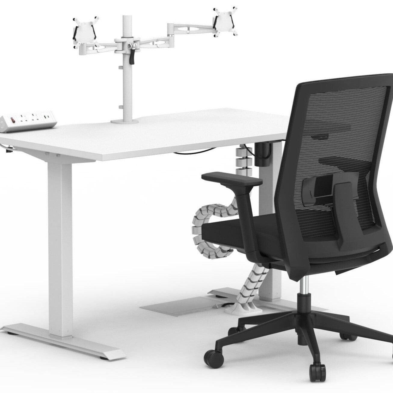Formetiq B/SPBUNDLE3 Sit-Stand Desk, Veneto Chair & Accessories Bundle - Monitor Arm, Under Desk Power Module, Boost Power Module, Power Cable & Cable Spine