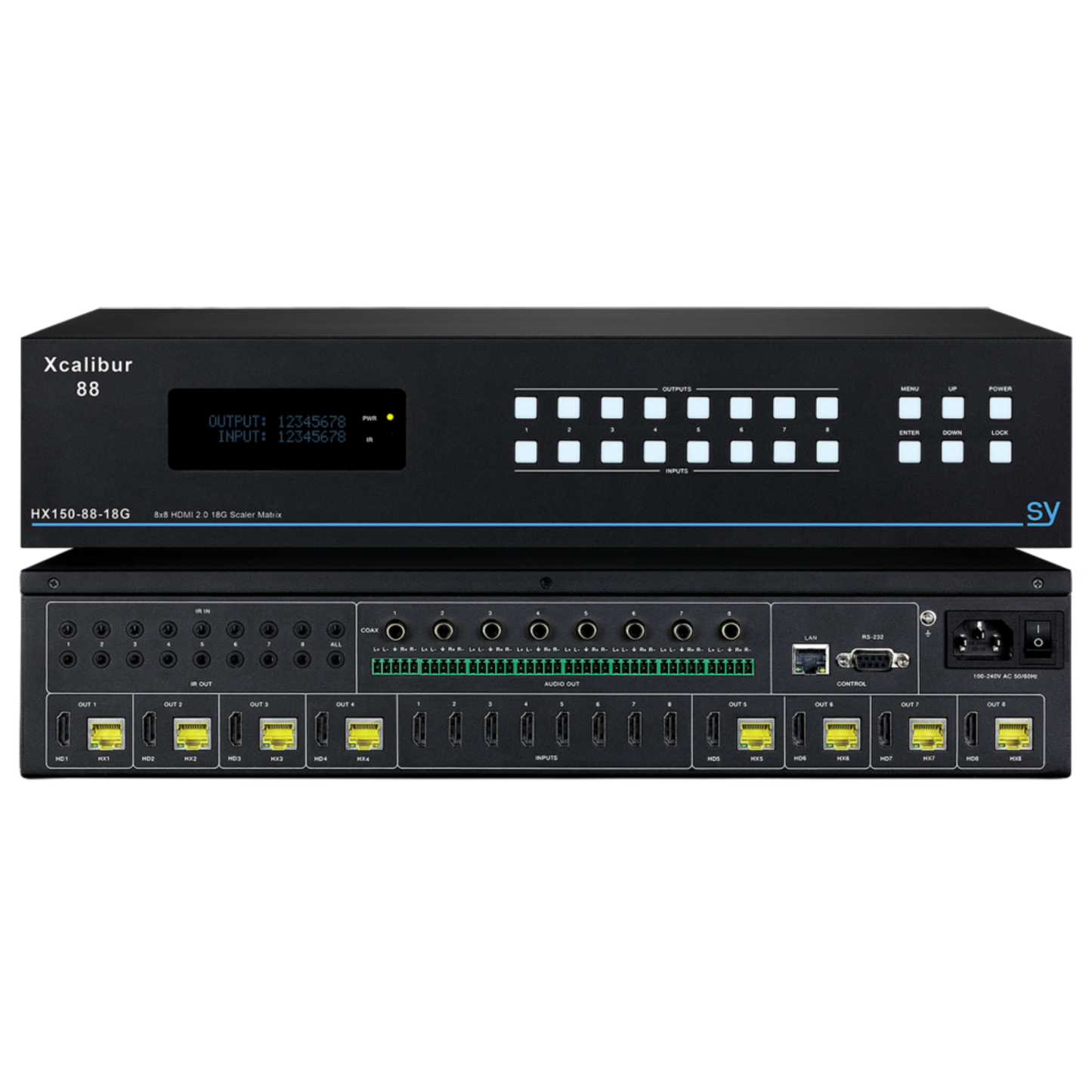 SY XCALIBUR 88 8x8 Matrix Switcher with 8 x mirrored HDMI + 8 x HX Outputs
