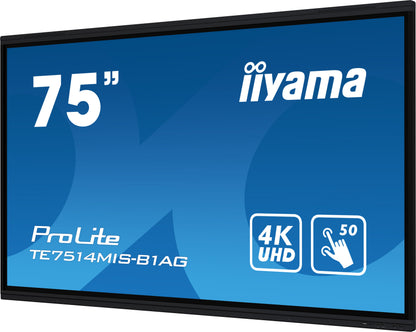 Iiyama ProLite TE7514MIS-B1AG 75" PureTouch-IR+ Touch Screen 4K 24/7 Large Format Display with Android, Wifi & USB-C