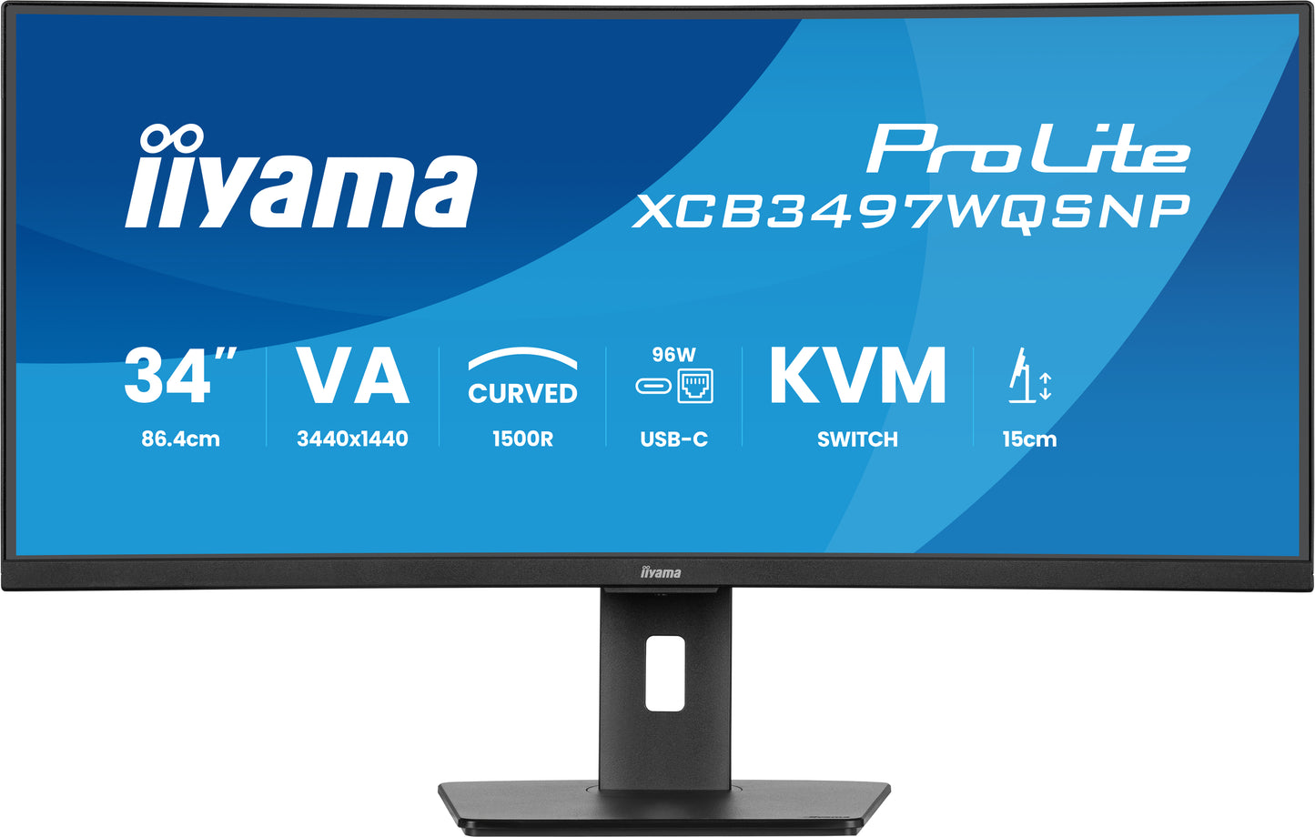 iiyama ProLite XCB3497WQSNP-B1 34’’ UWQHD Curved Monitor with USB-C dock, LAN, KVM switch