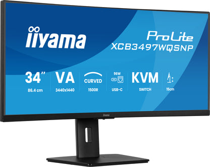 iiyama ProLite XCB3497WQSNP-B1 34’’ UWQHD Curved Monitor with USB-C dock, LAN, KVM switch