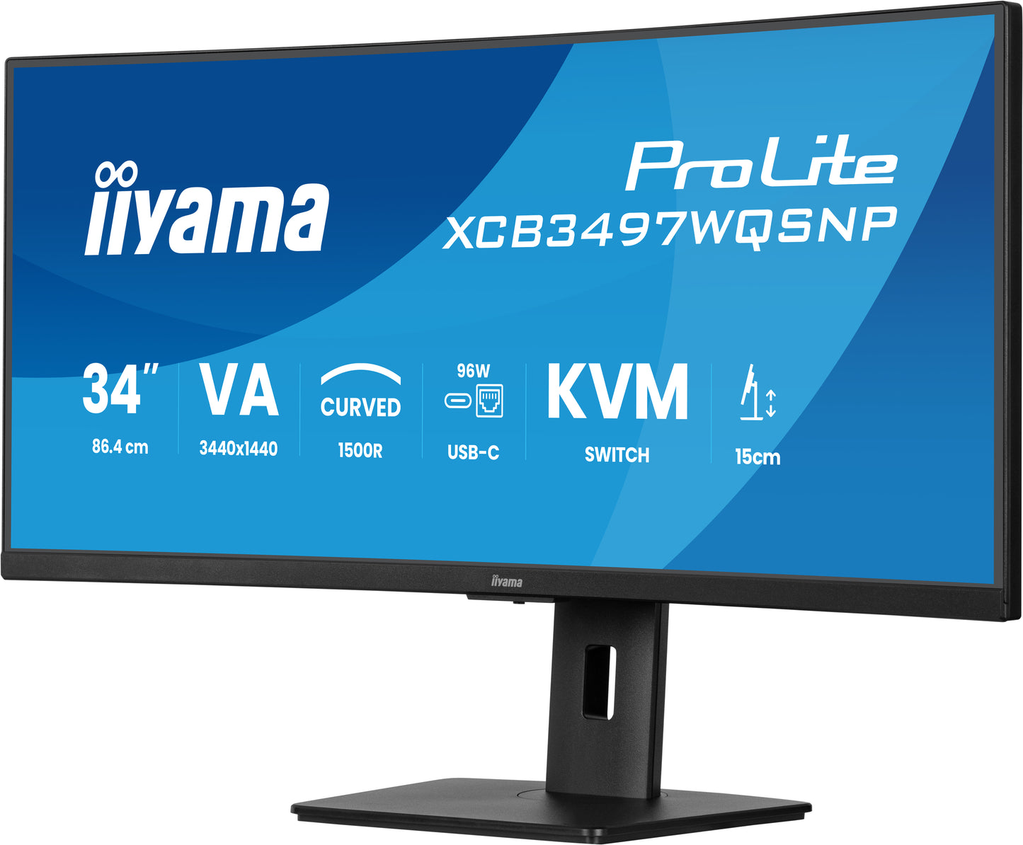 iiyama ProLite XCB3497WQSNP-B1 34’’ UWQHD Curved Monitor with USB-C dock, LAN, KVM switch