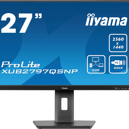 iiyama ProLite XUB2797QSNP-B1 27’’ WQHD IPS Monitor with RJ45 (LAN), KVM Switch & USB-C Dock (96W Power Delivery)
