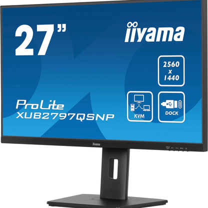 iiyama ProLite XUB2797QSNP-B1 27’’ WQHD IPS Monitor with RJ45 (LAN), KVM Switch & USB-C Dock (96W Power Delivery)