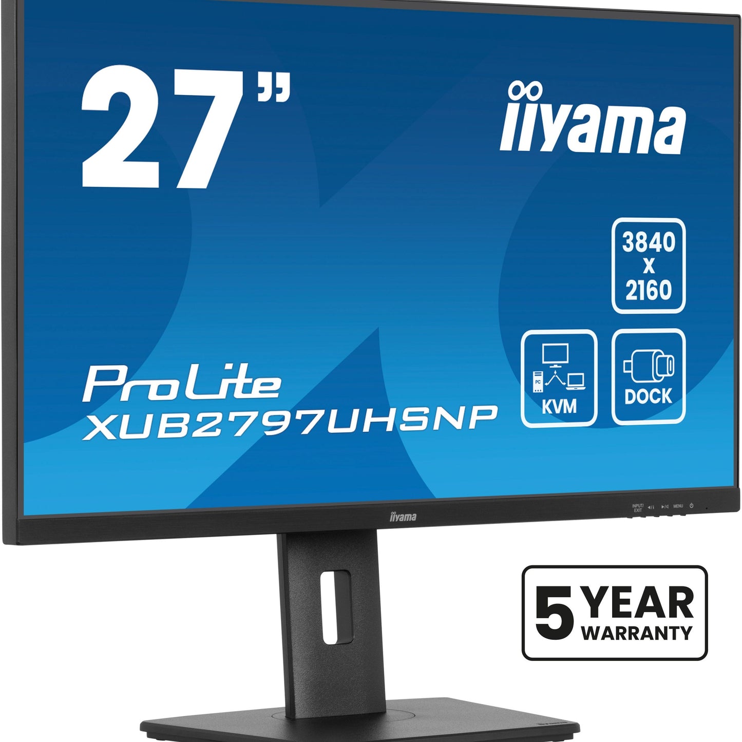 iiyama ProLite XUB2797UHSNP-B1 27" 4K IPS Desktop Monitor with USB-C (96W PD), KVM Switch, and RJ45