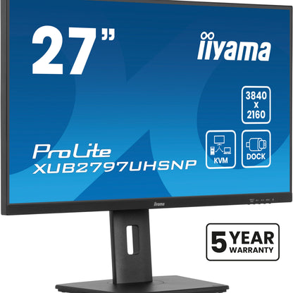 iiyama ProLite XUB2797UHSNP-B1 27" 4K IPS Desktop Monitor with USB-C (96W PD), KVM Switch, and RJ45