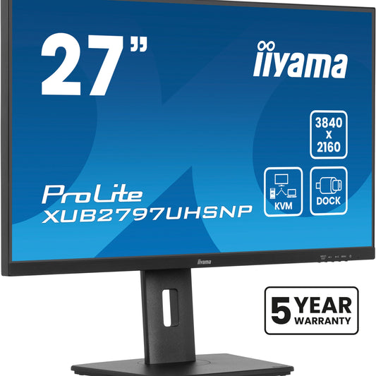 iiyama ProLite XUB2797UHSNP-B1 27" 4K IPS Desktop Monitor with USB-C (96W PD), KVM Switch, and RJ45