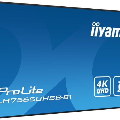 iiyama LH7565UHSB-B1 Signage Display Kiosk design 189.2 cm (74.5") LED Wi-Fi 800 cd/m² 4K Ultra HD Black Built-in processor Android 11 24/7