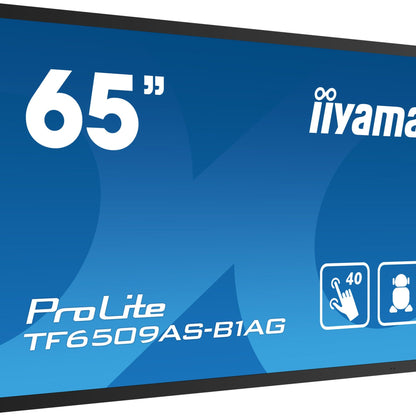 iiyama TF6539AS-B1AG Signage Display Digital signage flat panel 163.8 cm (64.5") LED 500 cd/m² 4K Ultra HD Black Touchscreen Built-in processor Android 24/7