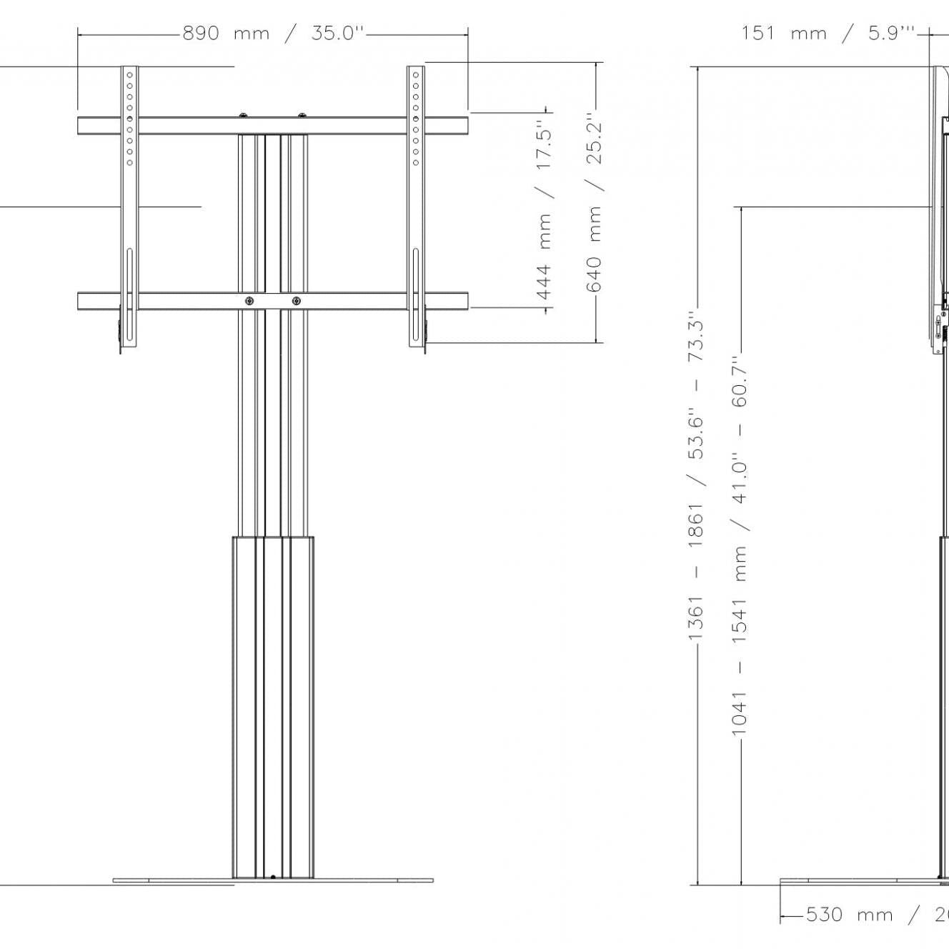 Conen CCELW-AFPB Height Adjustable Monitor And Tv Wall Mount, Lite Series With 50 Cm Of Vertical Travel Column Black