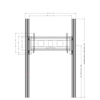 Conen PYF1-IFPD-W Wall Mounted 2 Pylon Sliding System For Displays From 65-86" Manually Height-adjustable With Pulley And Counter Weight