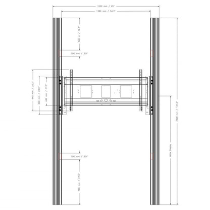 Conen PYFKL-IFPD-W Wall Mounted 2 Pylon Sliding System For Displays From 65-86" Manually Height-adjustable With Pulley And Counter Weight, With 2 Whiteboard Wings