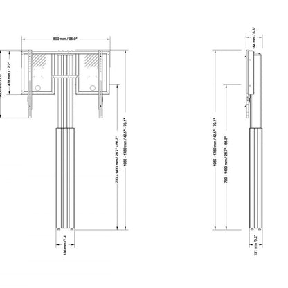 Conen RLI10070WBK Height Adjustable Monitor Wall Mount, Lite Series Black, With Anti-collision, Center To Floor 750 - 1450 Mm