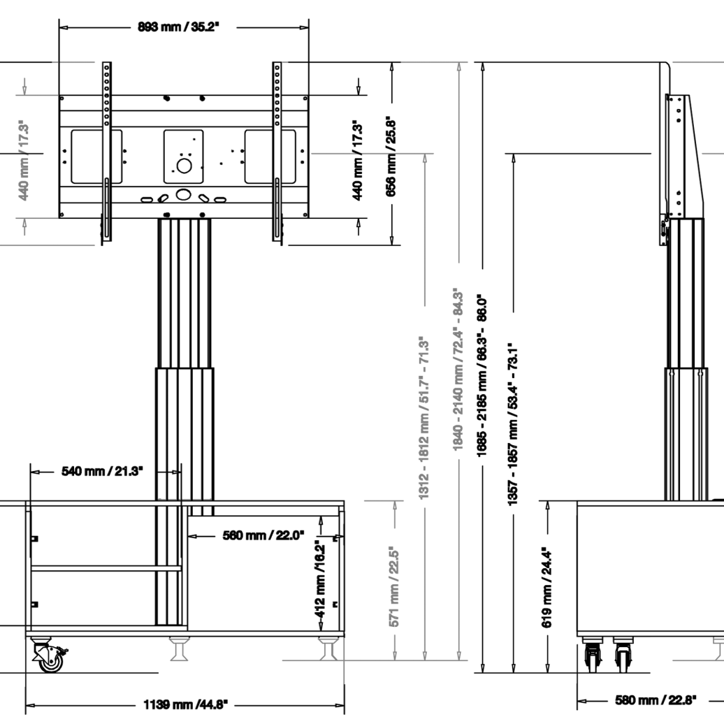 Conen SCETASBNA Mobile TV Cabinet With Electrically Height Adjustment "Vsm Electric" With Connector Panel, Column Silver Anodized, 50 Cm Of Vertical Travel, Base Cabinet