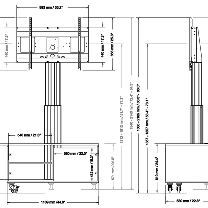 Conen SCETASBNA Mobile TV Cabinet With Electrically Height Adjustment "Vsm Electric" With Connector Panel, Column Silver Anodized, 50 Cm Of Vertical Travel, Base Cabinet