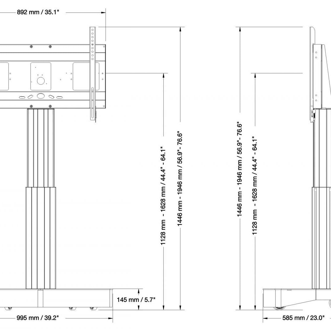 Conen SCETASO Motorized Mobile Display And Tv Stand, 50 Cm Of Vertical Travel Column Silver, Design Base, Mobile
