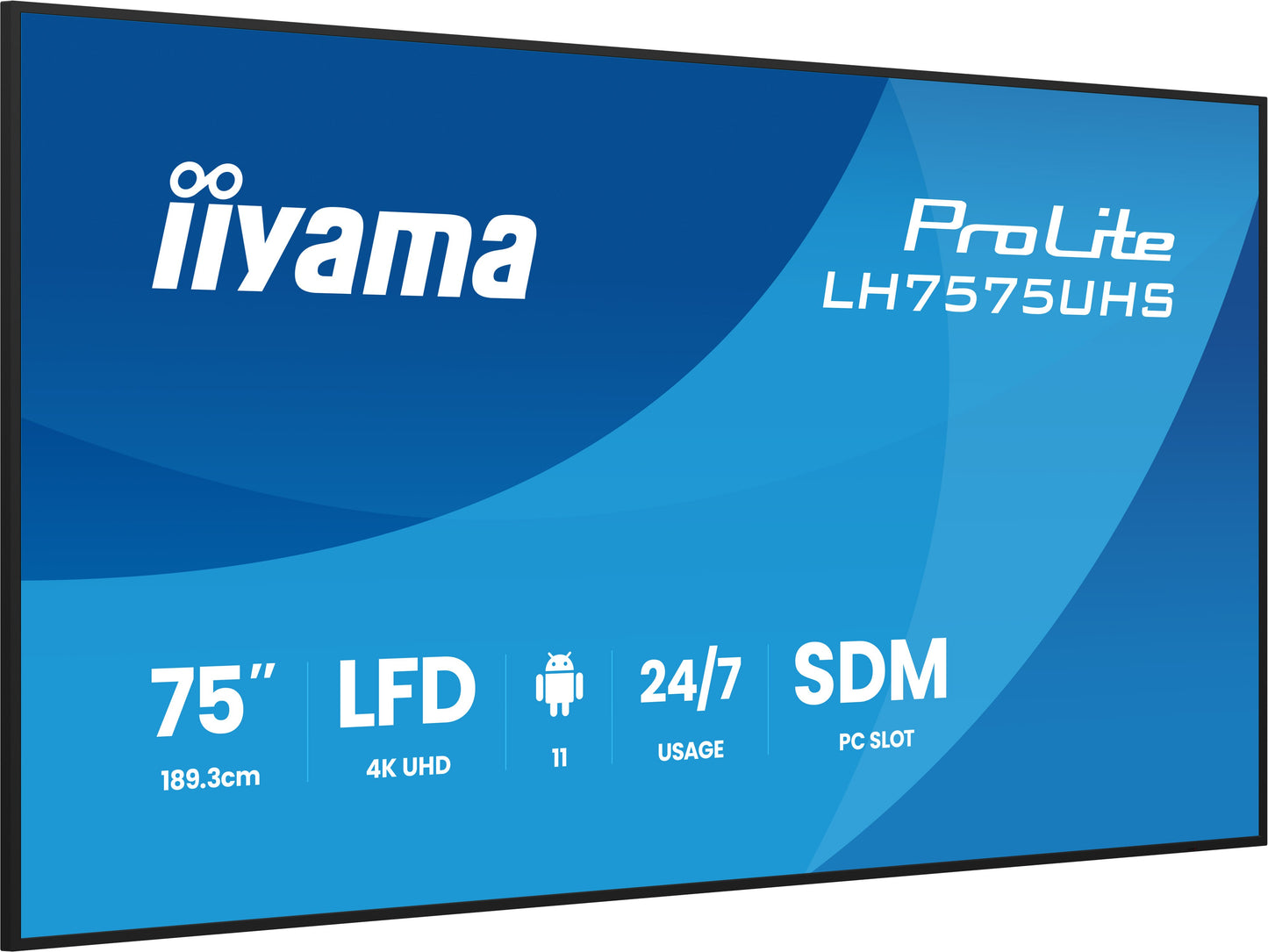 iiyama ProLite LH7575UHS-B2AG 75" 4K UHD Professional Digital Signage 24/7 display featuring Android OS, FailOver and Intel® SDM slot