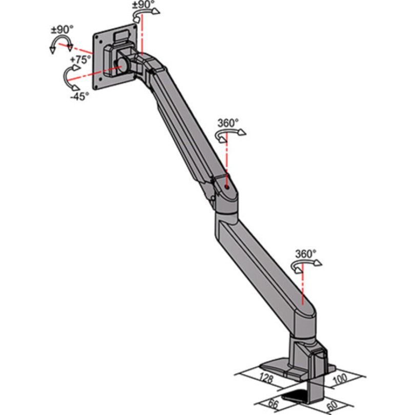 Multibrackets M VESA Gas Lift Arm Single Silver w. Duo Crossbar