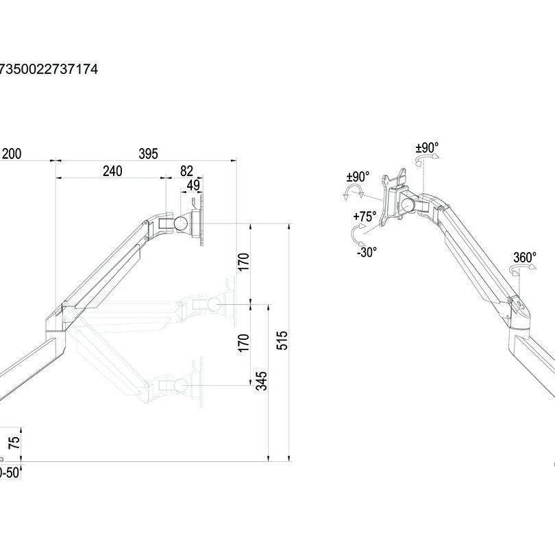 Multibrackets M VESA Gas Lift Arm Single Black