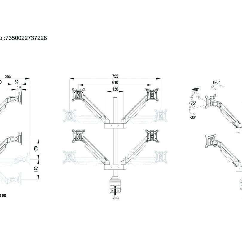 Multibrackets M VESA Gas Lift Arm Quad Silver