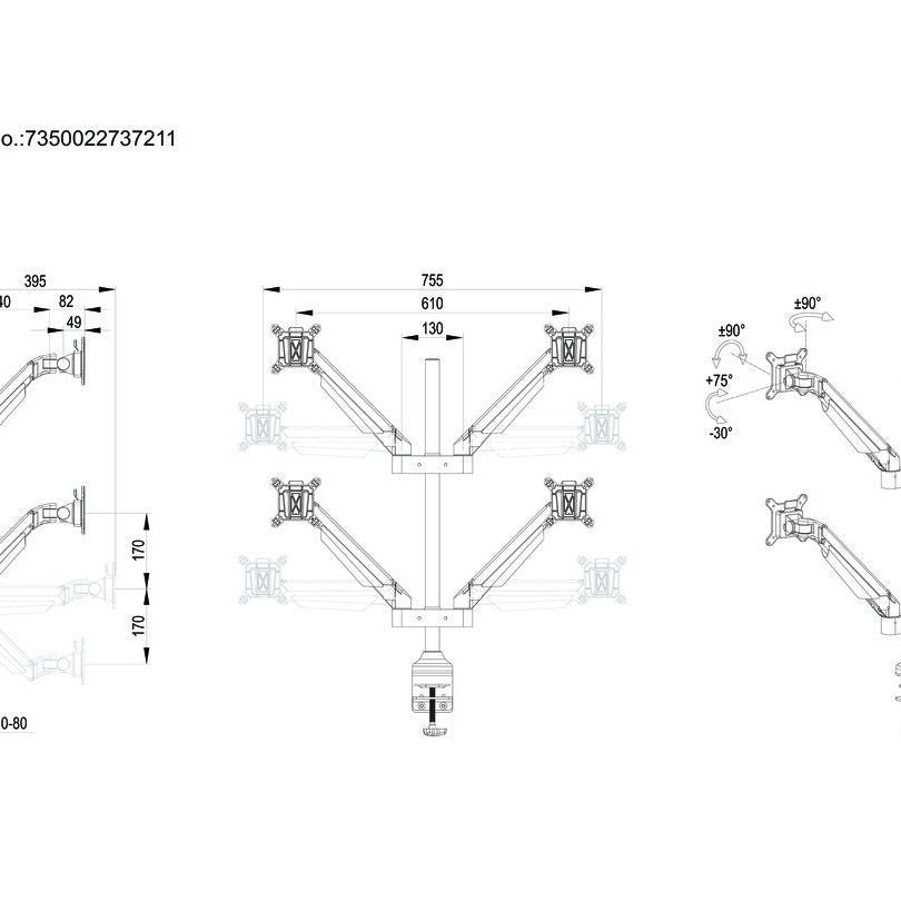 Multibrackets M VESA Gas Lift Arm Quad White