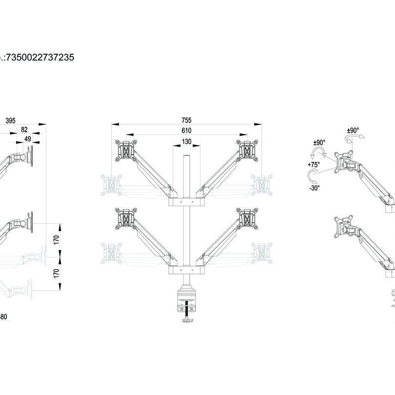 Multibrackets M VESA Gas Lift Arm Quad Black
