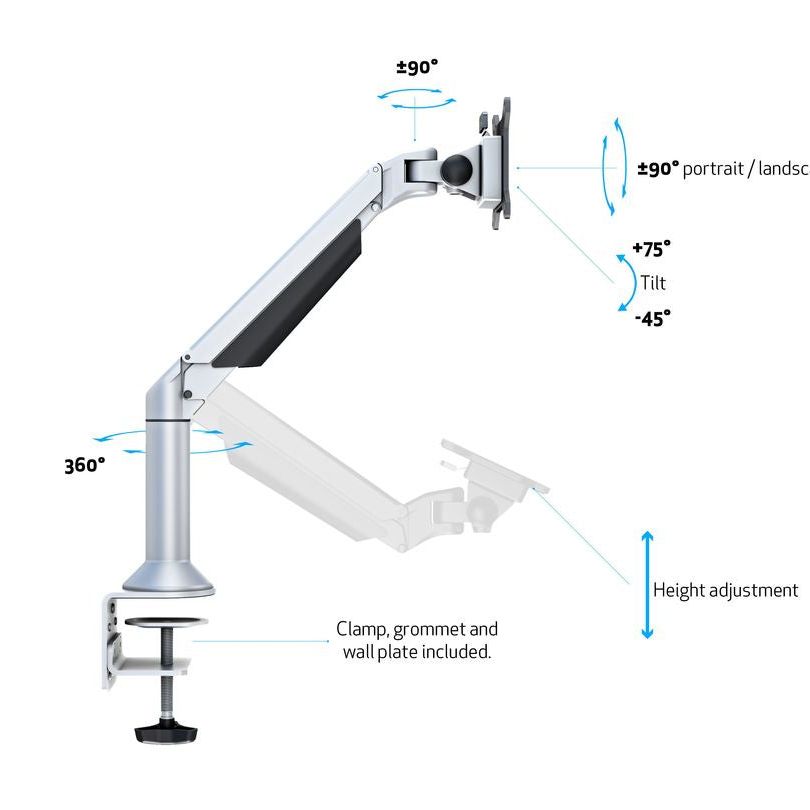 Multibrackets M VESA Gas Lift Arm Desk or Wall Basic Silver