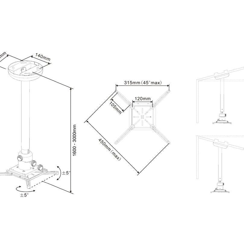 Multibrackets M Universal Projector Ceiling Mount 1600-3000 with Fine tune