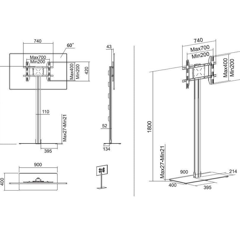 Multibrackets M Display Stand 180 Single Silver w. Floorbase