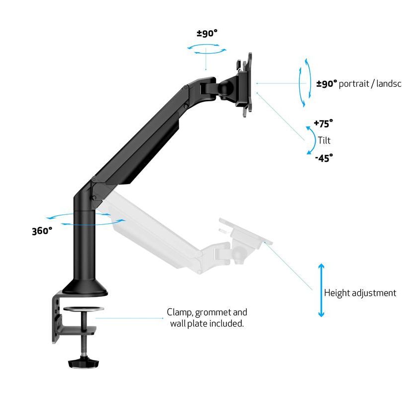 Multibrackets M VESA Gas Lift Arm Desk or Wall Basic Black HD